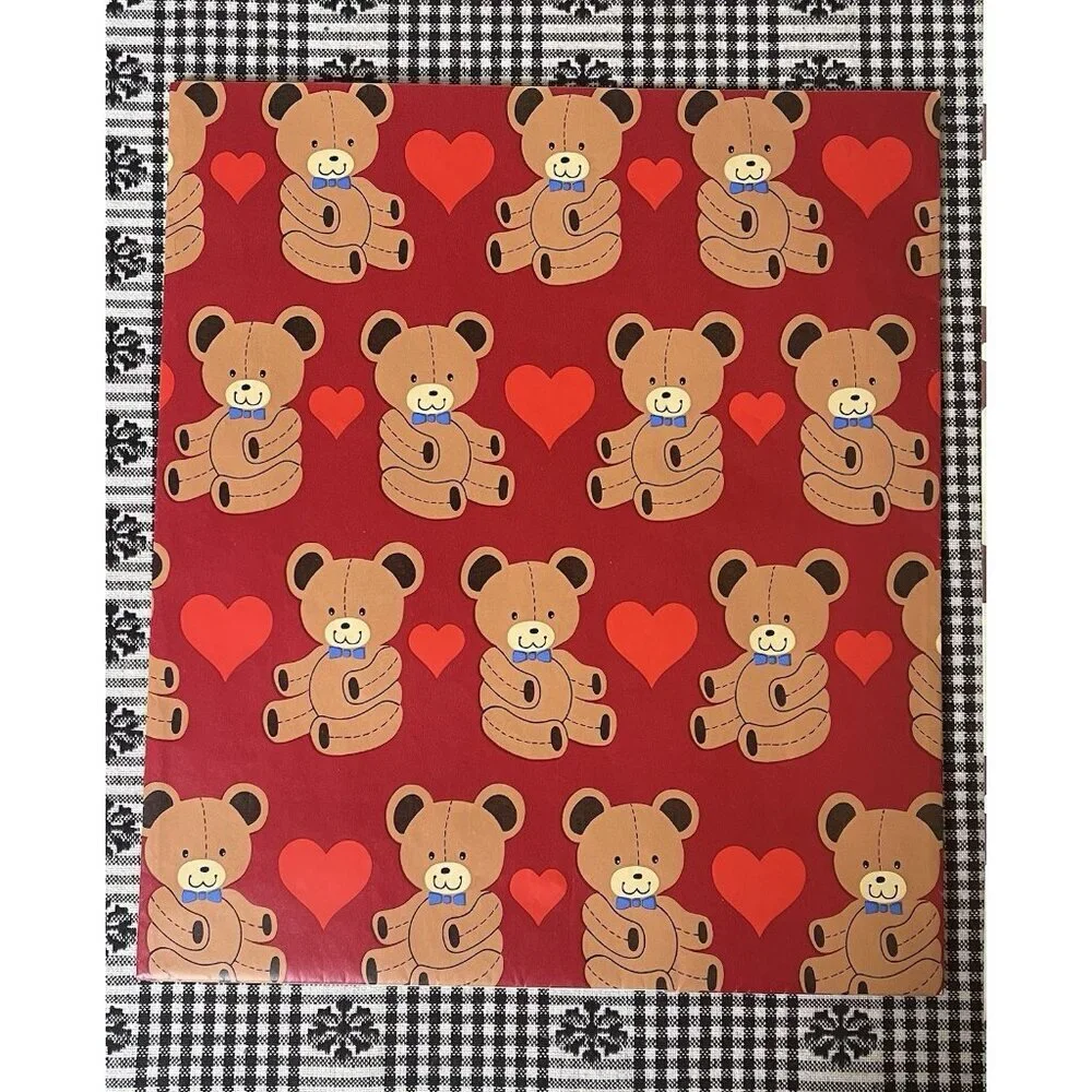 Small Lot of Vintage Teddy Bear Gift Wrap Sheets Bags Scrapbooking Junk Craft